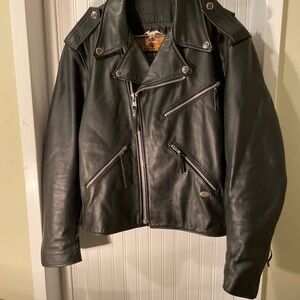 Harley-Davidson Black Leather Motorcycle Jacket Size 
Large Vintage